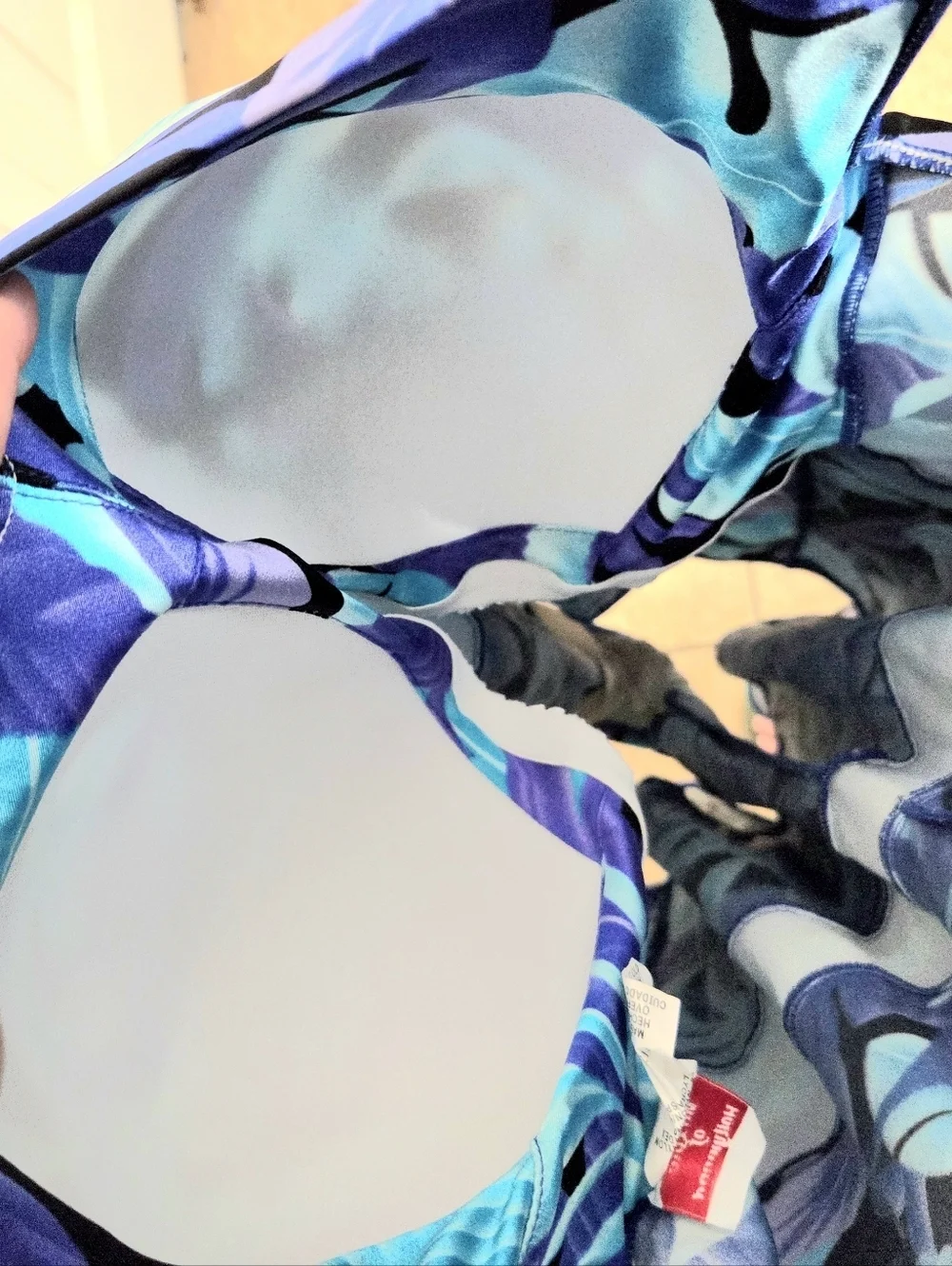 Maxine Of Hollywood Blue Tropical Leaf Print Swimsuit